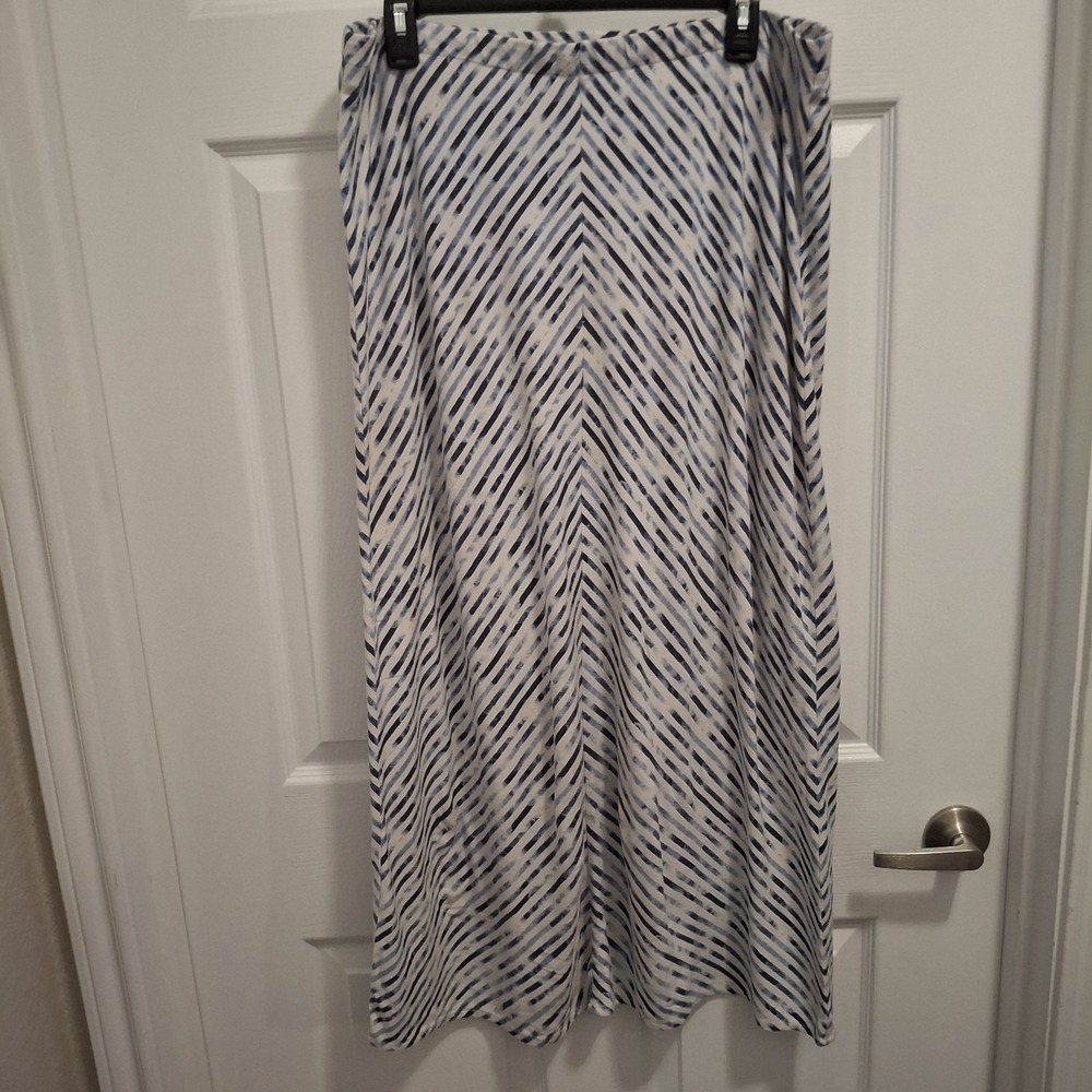 J Jill Medium‎ Blue Striped Modal Blend Pull On Nautical Coastal Maxi Skirt